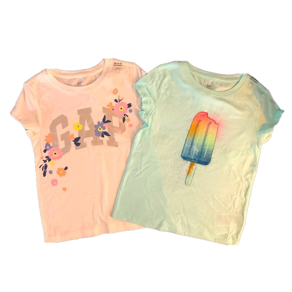 GAP Kids NWT 2-Pack Graphic T-Shirts Floral Popsicle Girls Size 4-5